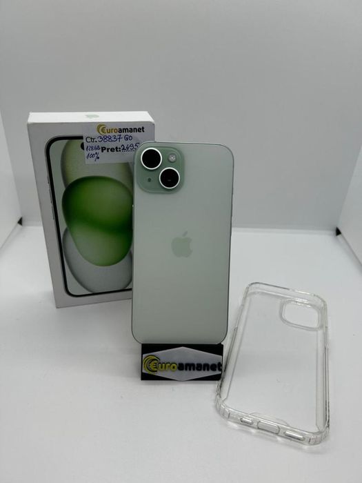 Telefon Apple iPhone 15, 128GB, 5G, Green B.100% -D-