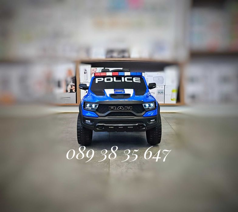 ТОП ЦЕНАНОВО!Акумулаторен джип RAM POLICE BLUE с 12V батерия,EVA гуми,сигнални светлини,,USB,дистанционно