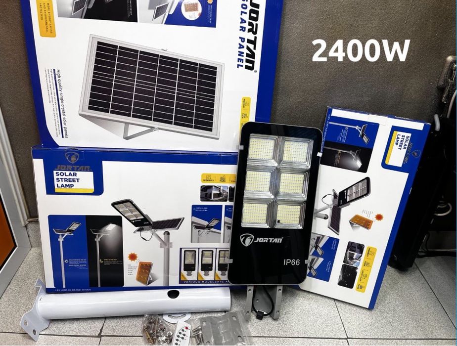 LED Соларна улична лампа JORTAN 2400 W най мощната стойка панел
