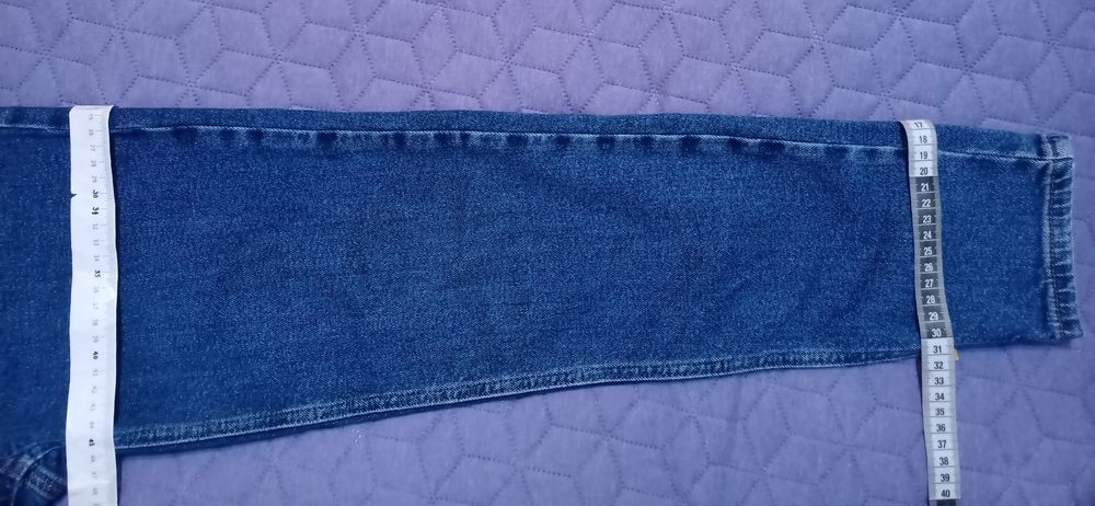 Jeans albastru bumbac, betelie înaltă