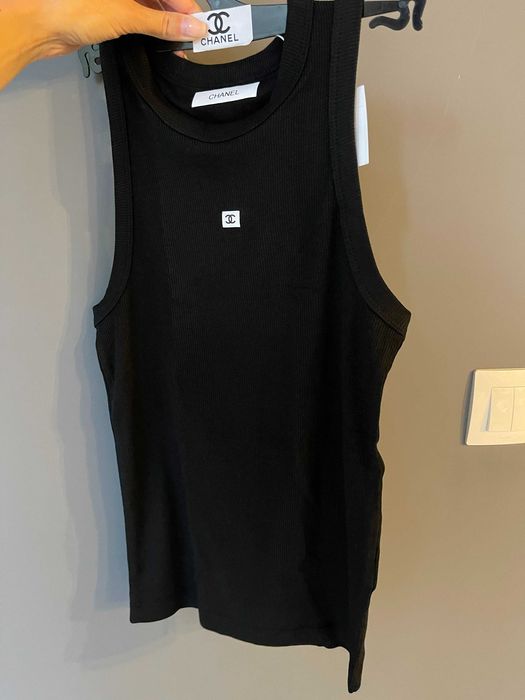 chanel шанел топ потник черен памучен тениска черна лятна летен