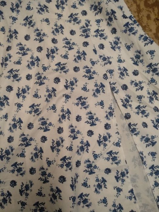 Платье сарафан белый с синими цветочками крестьянка