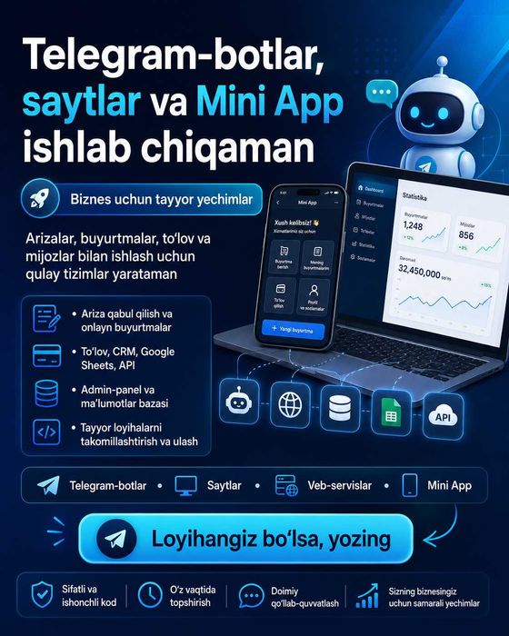 Разработка Telegram-ботов, сайтов и Mini App под ключ