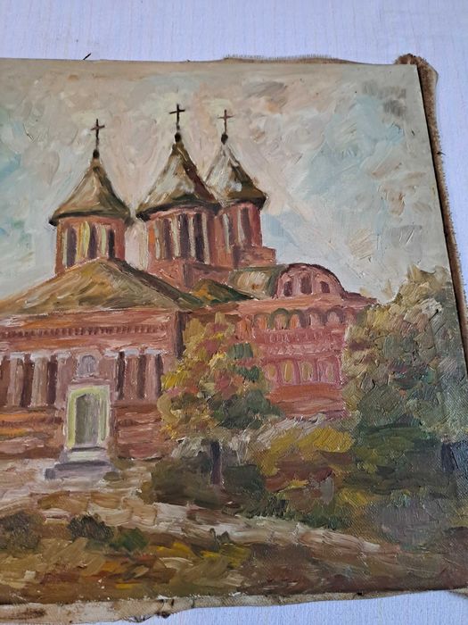 pictura pe panza romaneasca veche 85/50 cm