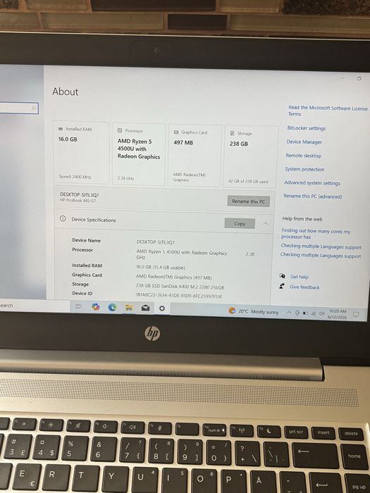 Hp 455 G7• 14 inch• ryzen 5-4500U• 16Gb ram ddr4• 256gb SSD• Geanta noua