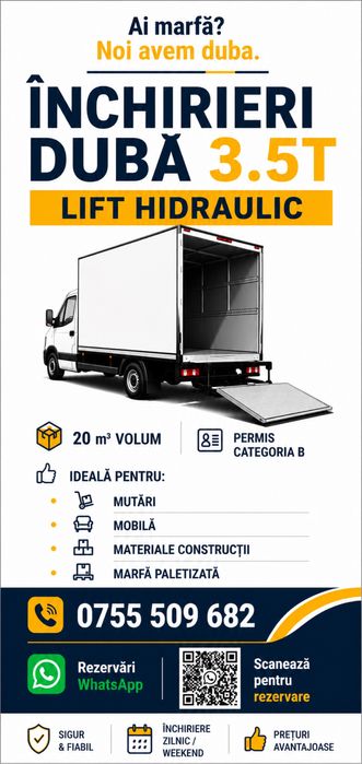 Dube de inchiriat cu lift | 8 europaleti  | Inchiriere duba