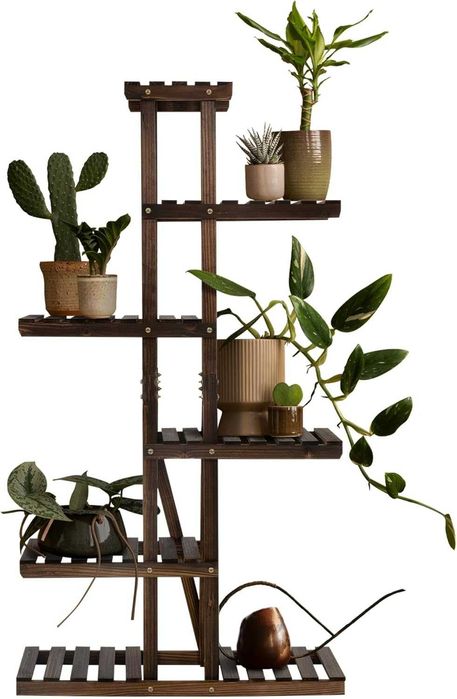 Дървена рафт за цветя кафяво 6 нива, за цветя, Поставка за саксии н138