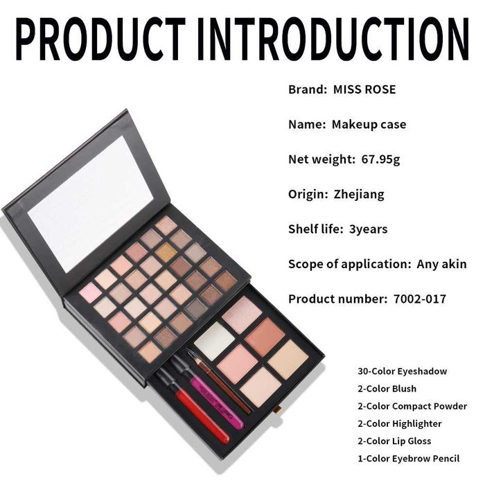 Комплект грим Miss Rose – 30 сенки + руж, хайлайтър