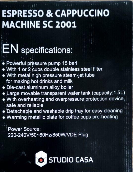 Expresor cafea Studio Casa Italia,putere mare,nou în cutie