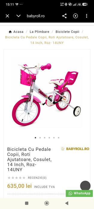 Bicicleta 14 inch cu roti ajutătoare