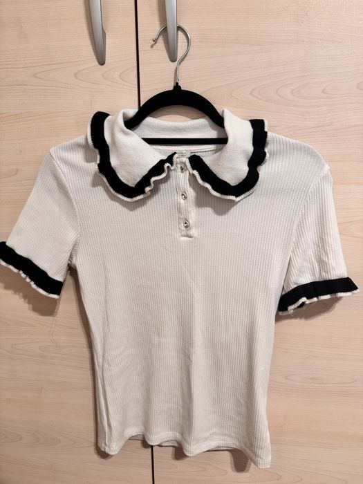 Бяла блуза с яка ZARA, размер С