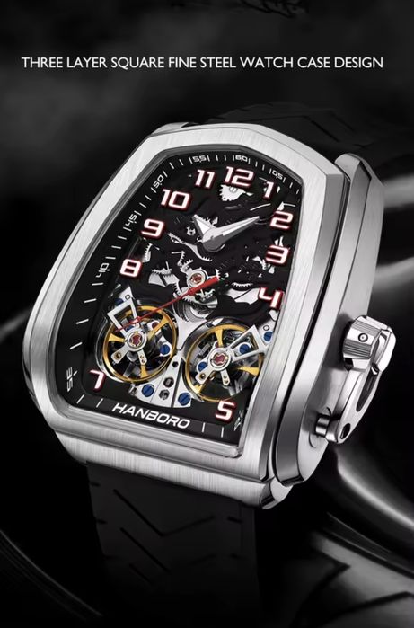 ЧИСТО НОВ ! Мъжки механичен / автоматичен часовник  "Hanboro" (Silver)