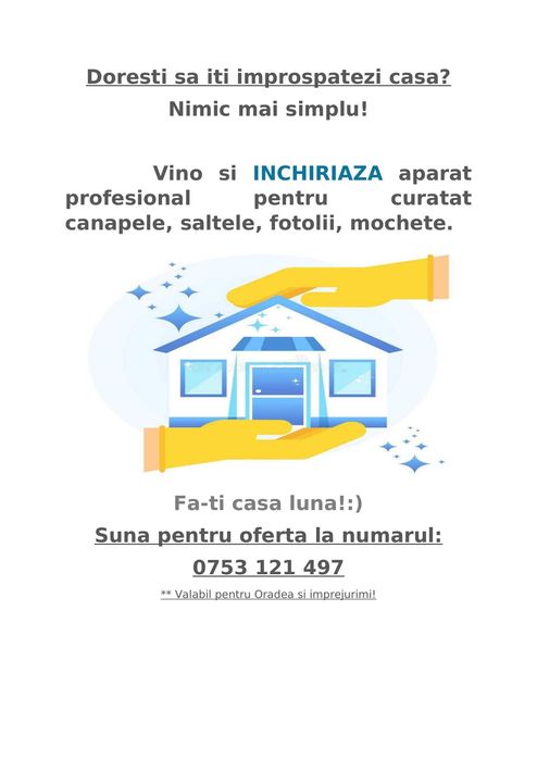Inchiriez aparate pentru curatat canapele, saltele, fotolii