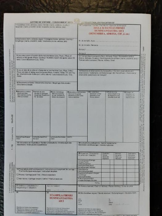 CMR-uri transport international - Scrisoare de transport - Tipizat