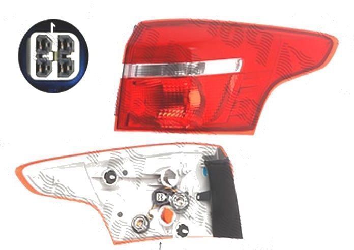 Stop spate lampa Ford Focus 3, 10.2014-, spate, Dreapta, Combi, partea exterioara; P21W+PY21W+W5W; fara suport bec, Depo
