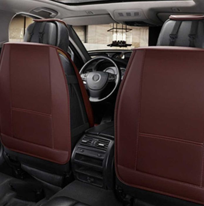 Комплект луксозна Кожена тапицерия за автомобил - Кафява/5 части.