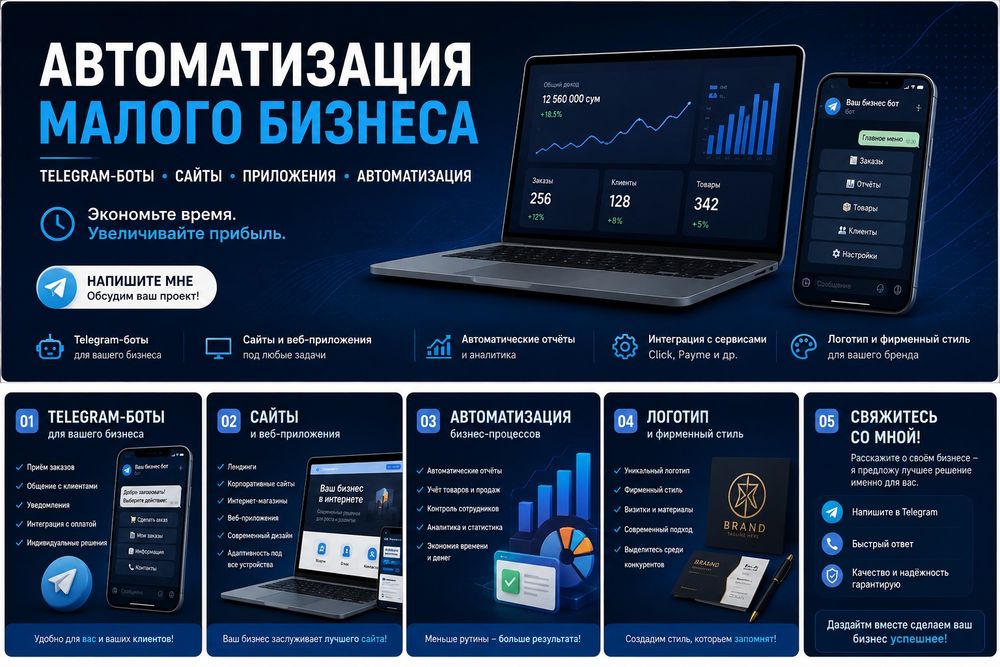 Biznesni avtomatlashtirish | Telegram botlar | Veb-saytlar | Iloval