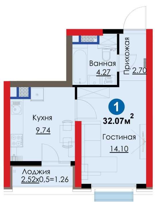 Яшнабадский район | Цена КОТЛОВАНА = 841у.е. | 1комнатная-32,07м2 (S)