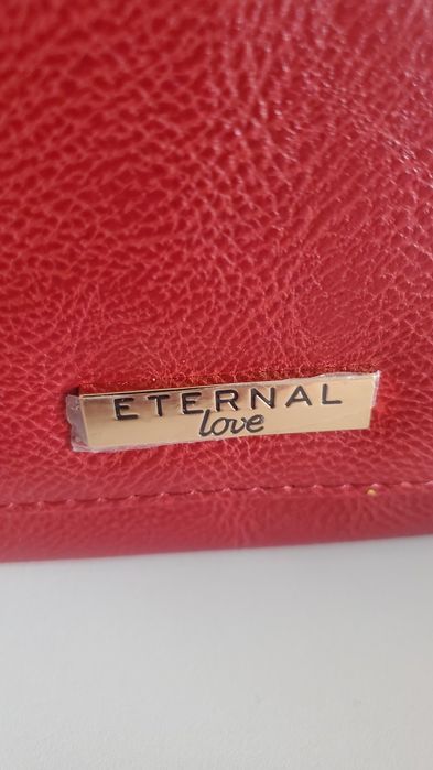 Червена кожена чанта+портмоне