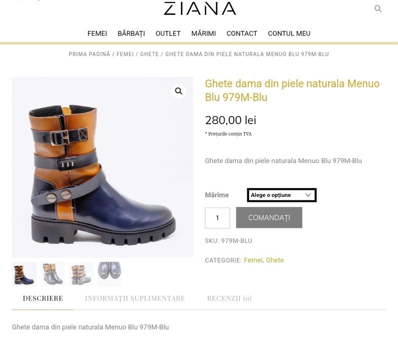 Cizme casual scurte MENUO BLU dama piele bleumarin-maro