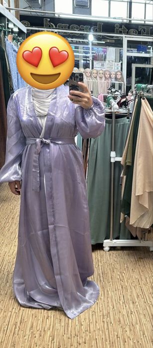 Платье (белый) с абайкой (фиолетовый)