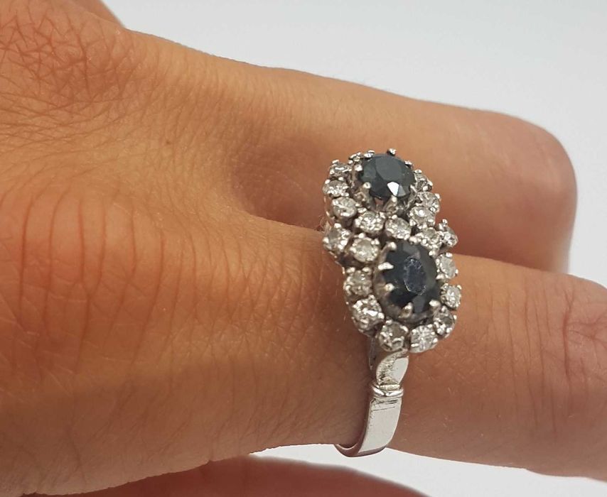 Superb inel vintage aur 18 k,safire si diamante naturale
