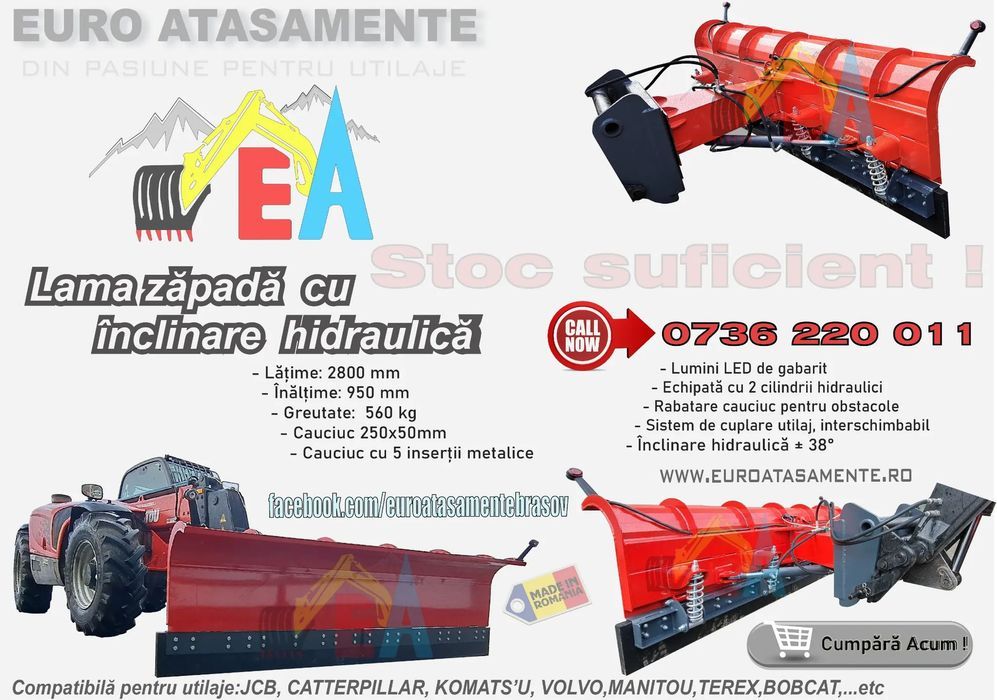 Lamă de zăpadă dreaptă model F lungime 2,8 metri