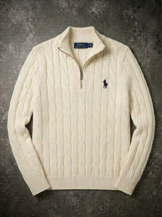 Quarter zip Polo alb