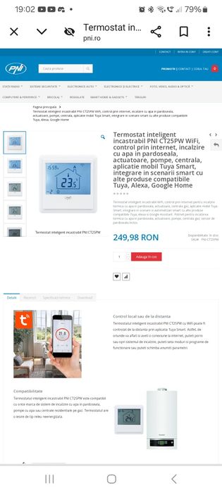 Termostat inteligent incastrabil PNI CT25PW WiFi,control prin internet