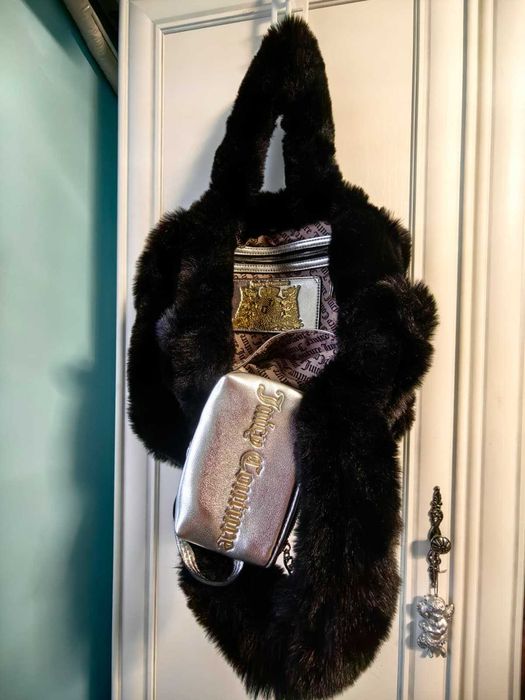 Geanta dama blana neagra accesorii argintii cristale Juicy Couture