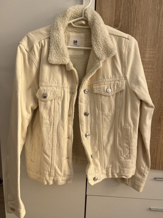 Сако цвят лайм дънково яке с каракул