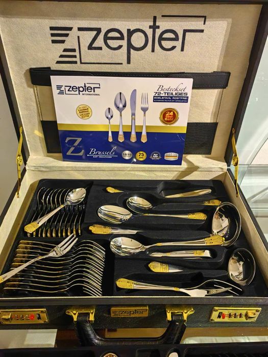 НОВ комплект прибори Zepter  72 части, 24K злато, запечатан