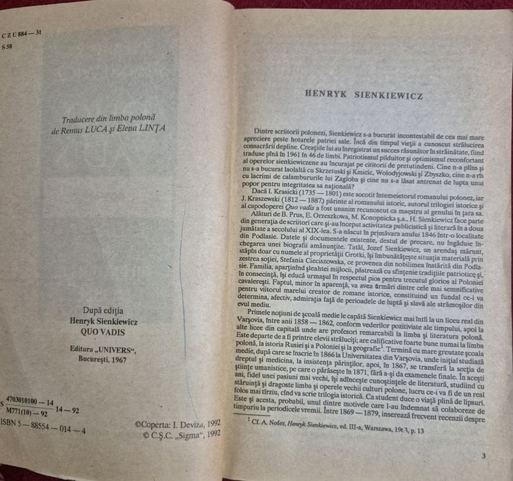 Quo Vadis – Henryk Sienkiewicz | Ediție veche 1992 | Laureat Nobel