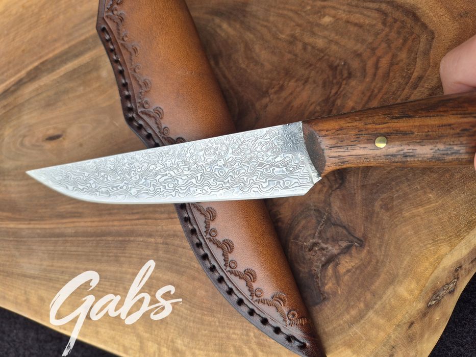 Ловен нож дамаска стомана LN439,фултанг с кожена кания