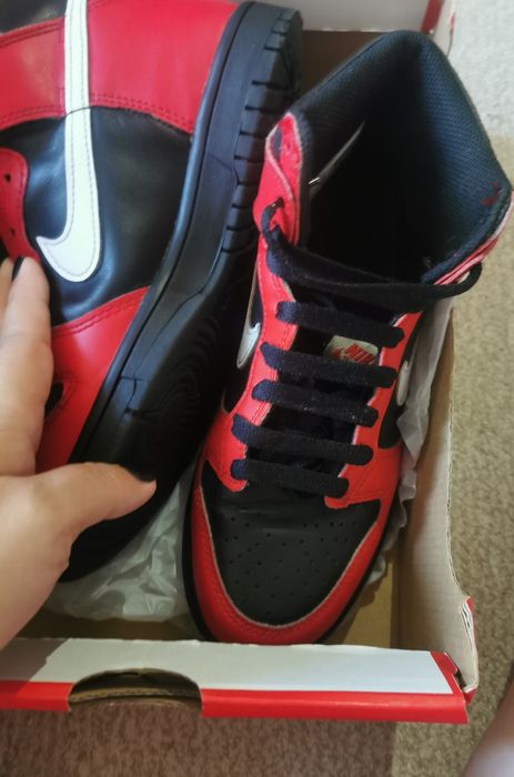 Nike Dunk High (GS) - copii, Original, în cutie-Black/Red m. 37,5 star