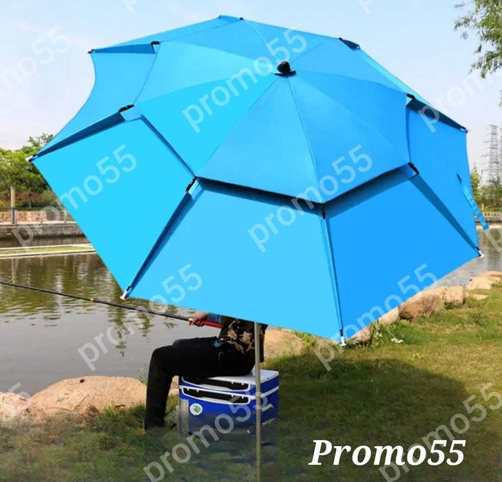 Плажен Чадър 220см. УВ, Чупещо Рамо, Двоен Покрив Стабилност при Вятър