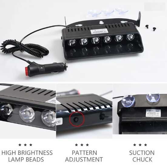 Сигнална лампа за полицейска стъкло 6 LED блиц лед лампа