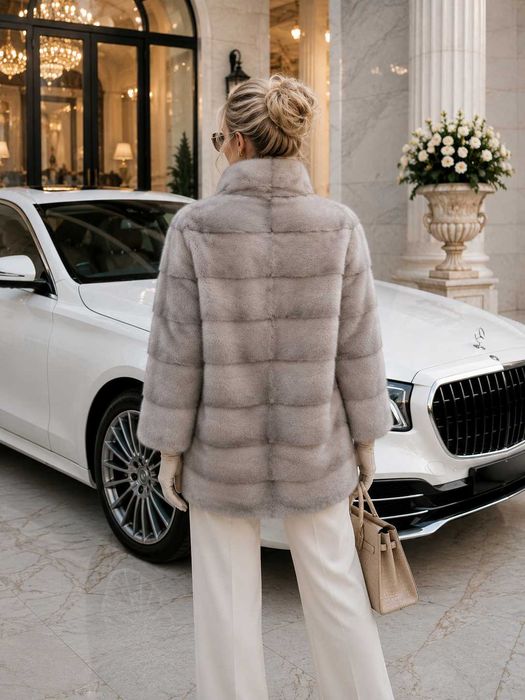 Haină de Nurcă Naturală Premium , Vizon ,  Blană de Lux , Culoare Safir Mărime S-M