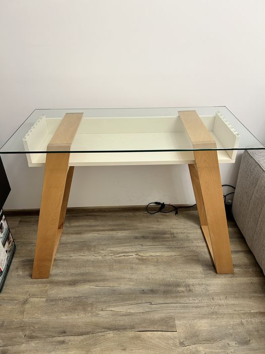 Birou lucrat de acasa sticla si lemn la comanda