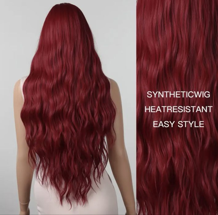Дълга червена коса перука с бретон – Дължина : 76 см - Термоустойчива