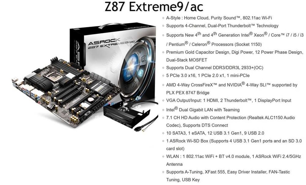 Дъно Дънна платка ASRock Z87 Extreme9/AC 1150 DDR3 OVERCLOCK