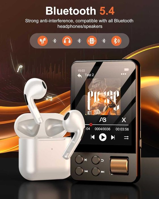 128GB MP3 плейър с Bluetooth 5.3, музикален плейър с вграден HD високоговорител, FM радио