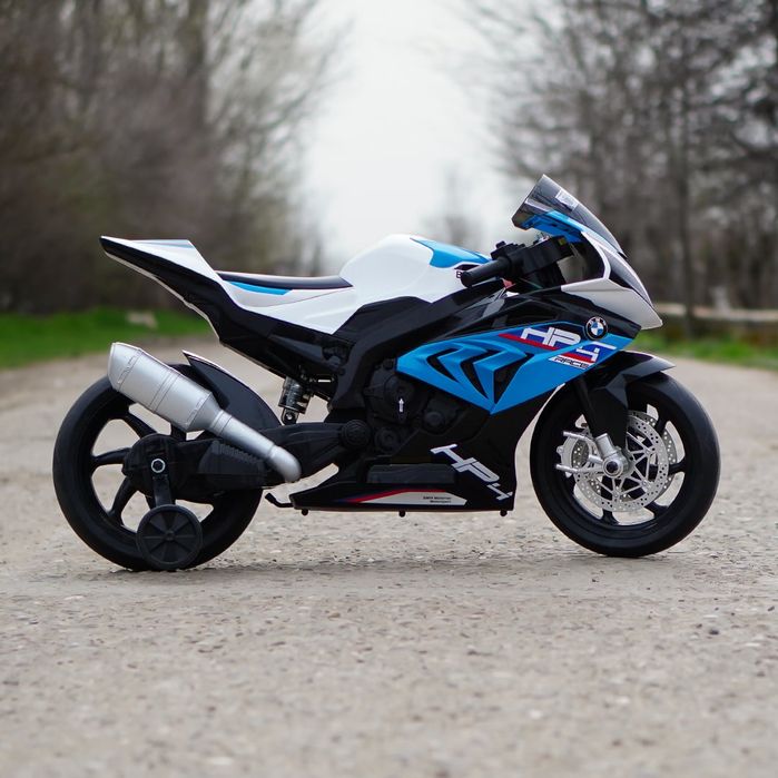 Motocicleta electrica copii BMW HP4 12V 90W, roti EVA, scaun piele,
