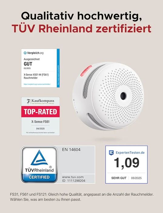 X-Sense FS61 интелигентен детектор за дим XS01-M 6 датчика с базова