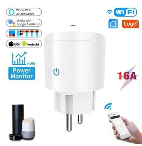 WiFi контакт адаптер 16А, 3500W Tuya Smartlife с електромер Tuya