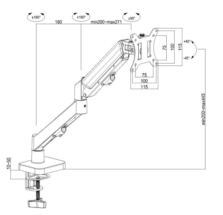 Suport monitor Maclean, arc cu gaz, 17"-32", 2-10kg, negru, MC-133