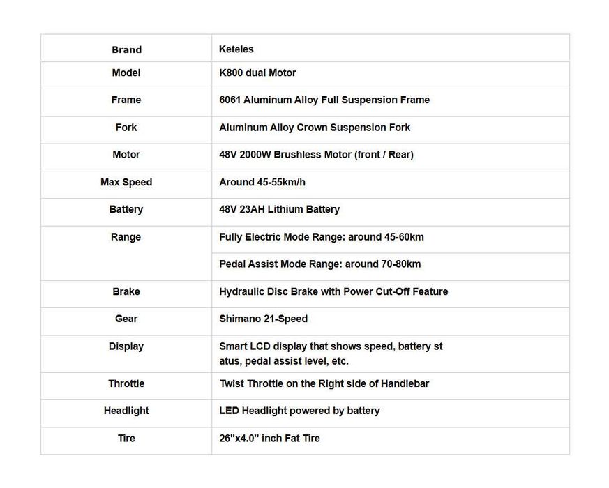 Електрически велосипед/колело KETELES K800 2000W 23AH