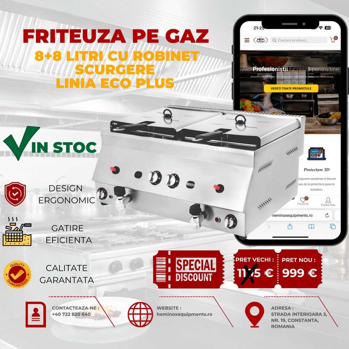 Friteuza Gaz Cu Termostat Reglabil Si Robinet De Scurgere IN STOC