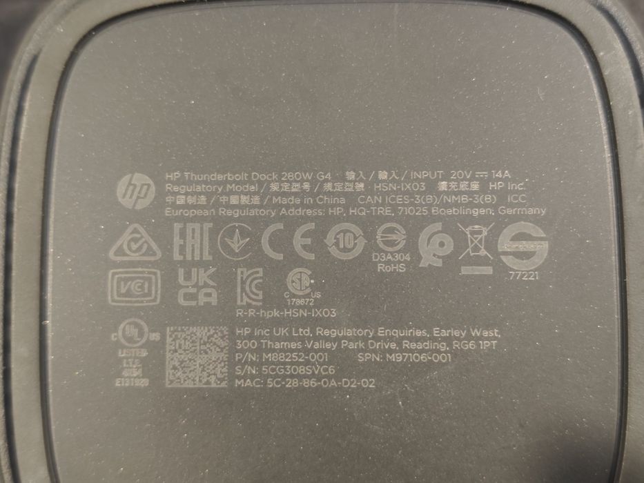 Dock HP Thunderbolt G4 + alimentator original 280W
