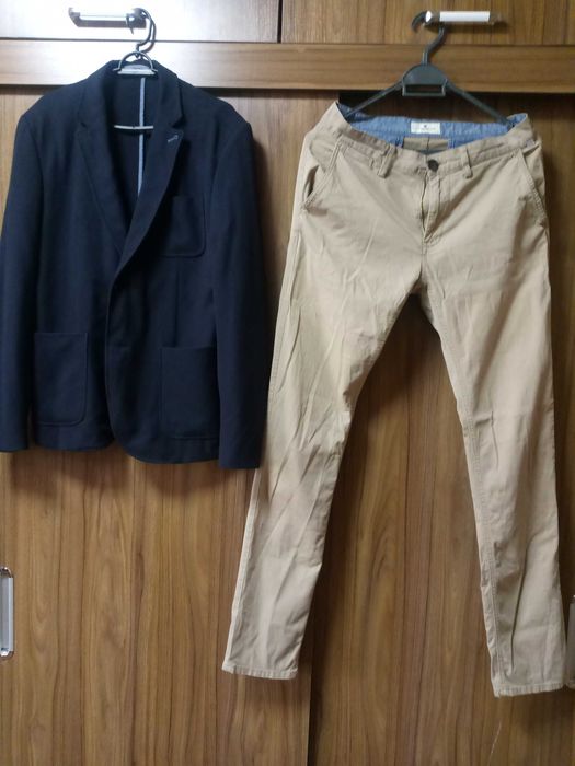 Мужской серый пиджак H&M 48 размер брюки Tom Tailor(Германия)